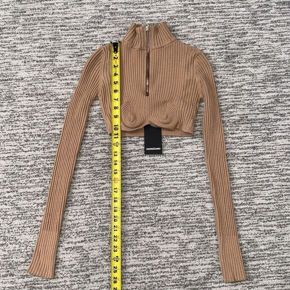 NWT Andrea Adamo Ribbed Knit Crop Top in Nude Medium - Picture 9 of 14